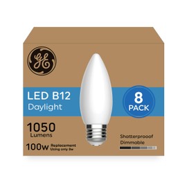 GE Ultra Bright LED Light Bulbs, 100W, Daylight Candle Lights, Frosted Decorative B12 Light Bulbs (8 Pack)
