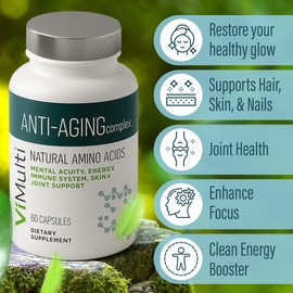 Vitmulti Anti-Aging Natural Amino Acids Supplement for Women & Men – Supports Immune Health, Energy, Smoother Skin Tone, & Restorative Sleep, Anti-Aging Supplement Pills for Longevity, 60 Capsules