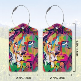2 Pack Leather Luggage Tag for Suitcase Abstract Lion Colorful Unique Travel Tags with Privacy Cover ID Label & Stainless Steel Loop for Men and Women Baggage