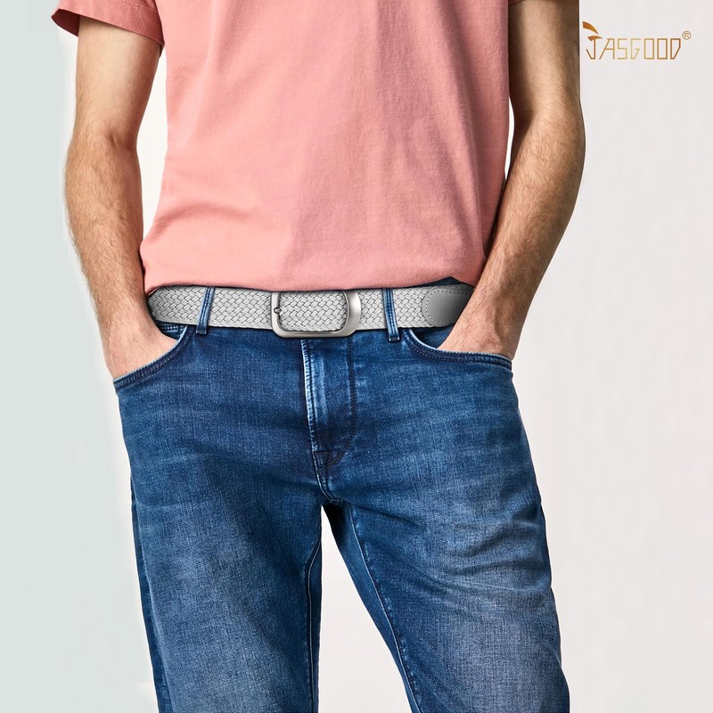 JASGOOD Men Elastic Braided Woven Stretch Belt 1 3/8 Casual