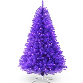SWEET SHINE 6.5ft Pre-lit Artificial Purple Christmas Tree with 300 LED Purple UL Listed String Lights (Purple Tree Purple Lights)