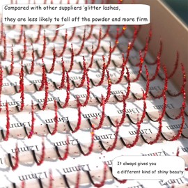 Glitter Lash Extensions Single Red Colored Eyelash Extension Professional 11mm-16mm Mixed D Curl Spike Eyelashes 0.20 (Red)