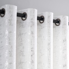 Taisier Home Silver Foil Print Linen Textured Curtains Geometric Dots Pattern Design Curtains for Bedroom Living Room Thermal Insulated Window Treatment 2 Panels 108" L,White and Silver Curtains Print