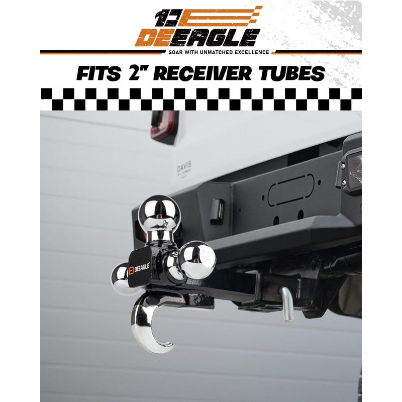 DEEAGLE 3 Ball Hitch with Hook, Tri Ball Hitch, 1-7/8",