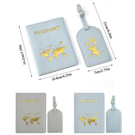 ZDNT Passport Cover, Pack of 2 Passport Covers with 2 Suitcase Tags, Passport Holder, Passport Cover, Passport Case, Suitcase Tag for Credit Cards, ID and Travel Documents, (Blue, grey), Modern