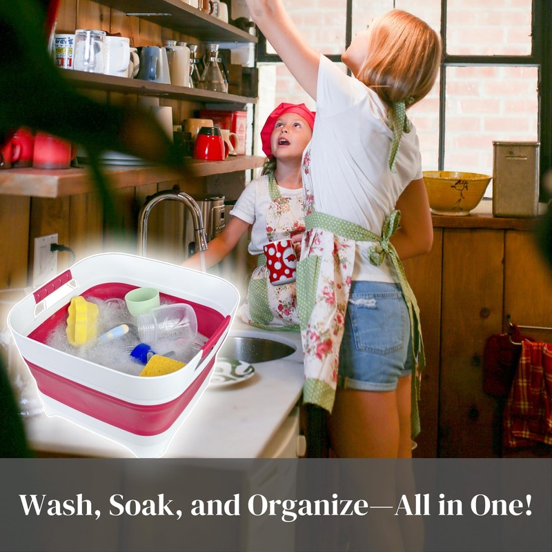 GIMWA 2.6 Gal(10L) Collapsible Camping Sink, Magenta Space-Saving Collapsible Dish