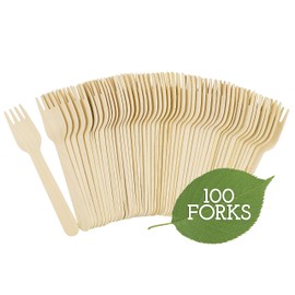 Galashield Disposable Wooden Forks - 100 Piece - 6.3" Length Eco Friendly Biodegradable Compostable Wooden Cutlery Set Wooden Utensils
