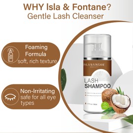 ISLA & FONTANE Lash Shampoo Bulk – Multi-Scent Series – 17 fl oz / 500ml | Gentle Eyelash Cleanser for Lash Extensions | Non-Irritating | Professional Lash Bath Foam For Salon And Home Use (Coconut)