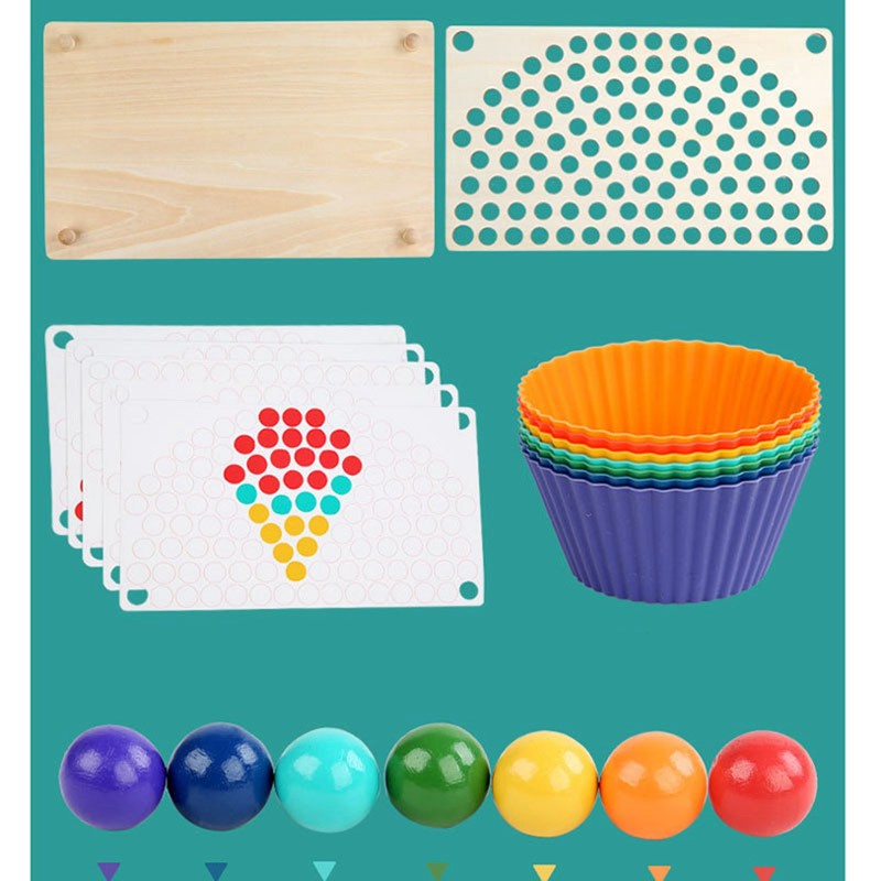 Wooden Peg Board Beads Game Educational Rainbow Clip Beads Puzzle