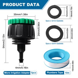 VooGenzek 5 Pieces G1/2 G3/4 to 4/7 mm Drip Irrigation Hose Connector, Irrigation Hose Adapter, Agriculture Irrigation Fittings, for Lawns, Gardens, Farms