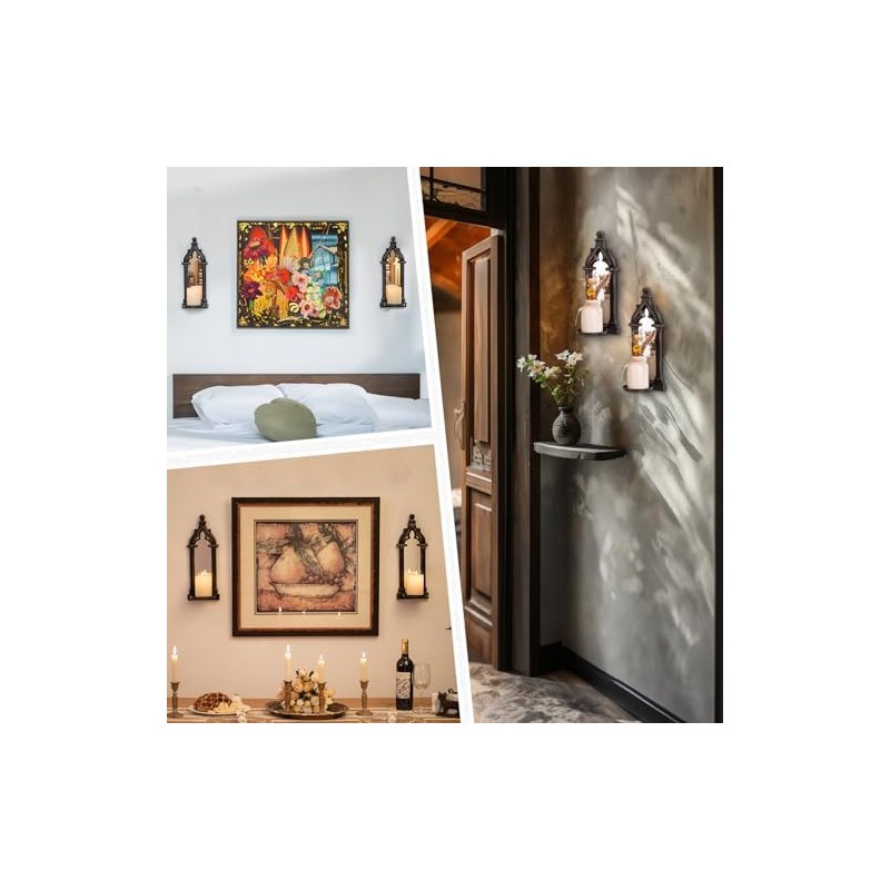 Walasis Candle Sconces Black Wall Decor - Gothic Dark Mirror