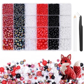 Morcheiong 10000 Pcs Flatback Pearl 3-8mm Half Pearl Bead for DIY Decoration of Nail Art Makeup Wedding Dresses Graduation Caps Bags DIY Making (Red, Black and White)