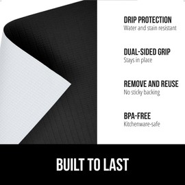 GORILLA GRIP DripGuard Shelf Liner, Non-Adhesive Drawer and Kitchen Cabinet Protector, Strong Grip Slip Resistant Underside, Smooth Surface Liners for Cabinets, Bathrooms, Closets, 12x240 Inch, Black