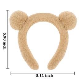 GAFATORY Bear Ears Plush Headbands for Women and Girls - Cute Animal Costume Party Accessories, Skincare Makeup Headbands, Brown