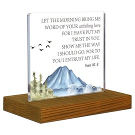 Psalm 143:8 Sign, Let The Morning Bring Me Word Of Your Unfailing Love, Bible Verse Sign, Christian Quote Plaque Scripture, Acrylic Desk Decor Sign with Wood Stand - FSA080