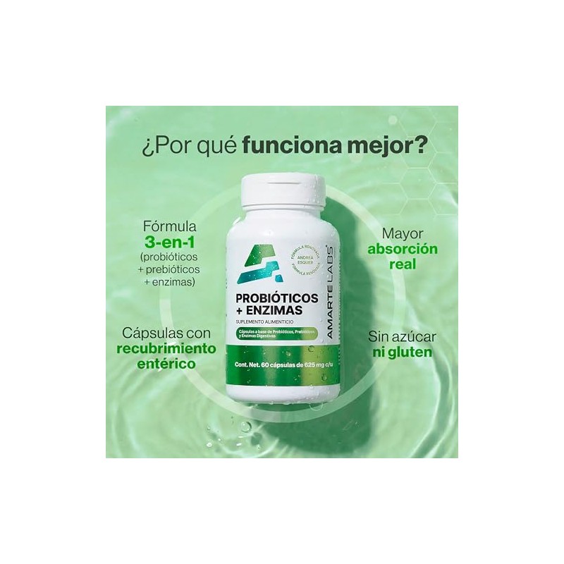 AMARTE LABS Probióticos + Enzimas Digestivas 25 Billones UFC Prebiótico