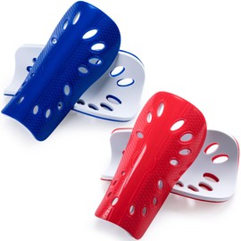 ANCIRS 2 Pairs Soccer Shin Guards for Kids, Breathable Shin Guard Sleeves for Boy & Girl Football Games, EVA Cushion Calf Protective Gear for Young Boys and Girls- Blue & Red