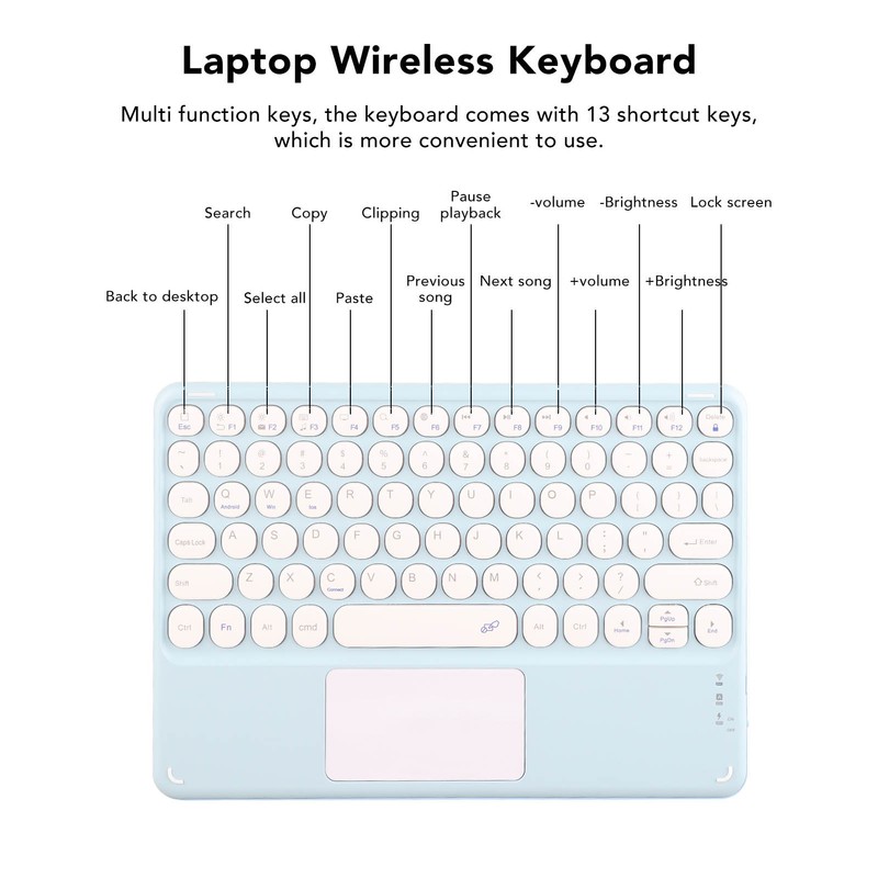 Touch Wireless Keyboard Round Keycaps Ergonomic Design Ultra Thin Smart