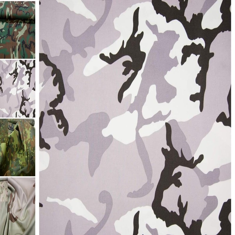 StoffBook Grey / White Cotton Fine Twill Winter Camouflage Fabric,