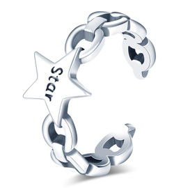 VIKILEE Women's Rings S925 Sterling Silver Rings with Letter "Star" Star Setting Adjustable Size for Girlfriend Fiancée Engagement Rings, Silver