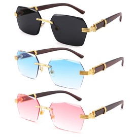 LIU·WEN Fashion Rimless Sunglasses for Men 3 Pack - Retro Frameless Rectangle Men Shades Tinted Eyewear(Gray + Pink + Blue)