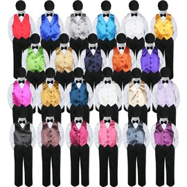 LEADERTUX 5pc Baby Toddler Boy Formal Tuxedo Suit Black Pants Shirt Vest Bow tie Hat SM-4T (Small (0-6 Months), Yellow)