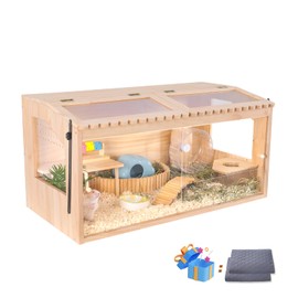 Wooden Hamster Cages and Habitats, 48" Guinea Pig Cage, Small Animal Cage for Dwarf Syrian Hamsters Degus Mice & Other Small Pets. Big Hamster Habitat with 2 Openable Door 48"x20"x20"