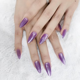 NEURAD Magnetic Nail Tips, Purple, 30 Pieces, Long, Magnetic Type, Medium, Popular, Japanese Style, Cute, Simple, Stylish, Coming-of-Age Ceremonies, School Entrance Ceremonies, Graduation Ceremonies