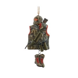 The Bridge Collection Hunting Vest Hat & Boots Dangling Ornament - 4" Resin Hunting Christmas Tree Ornament - Hunter's Gear Holiday Decor - Camouflage Vest Hat & Boots Ornament - Camo Themed Decor