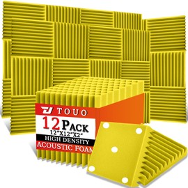 TOUO 12 Pack Acoustic Panels – Sound Proof Foam Panels for Wall 12"x12"x2", Flame Retardant Wedge Acoustic Foam, High-Density Sound Absorbing for Home Studio(Yellow, 2" Thick 12 Pack)