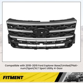 KUAFU Front Bumper Grille Grill Compatible with 2018-2019 Ford Explorer Chrome Black+Silvery