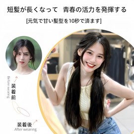 MISS FANCY Wig, Ponytail, Straight Long, 17.7 inches (45 cm), Extension, Twin Tails, High Strength Pair of Rubbers, 4 Colors Selected, One Touch Extension, Twin Tail, Fashion, Everyday, Point Wig,