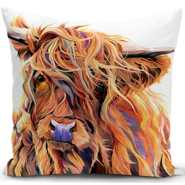 HUASHUZI Cushion Cover Highland Cow Gifts for Women Scottish Animal Decorations Throw Pillow Case Decor Home for Livingroom Couch Sofa 18"x18"(45x45cm)