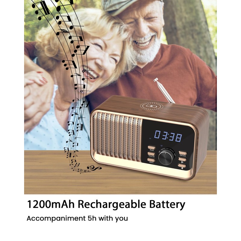 MONODEAL Alarm Clock Radio with Fast Wireless Charging,Support Bluetooth 5.3/FM