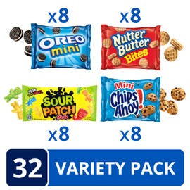 OREO Mini Cookies, CHIPS AHOY! Mini Cookies, SOUR PATCH KIDS Candy & Nutter Butter Bites & Candy Variety Pack, 32 Snack Packs