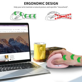 Sunffice Ergonomic Mouse, 2.4G Wireless Vertical Optical Mouse, Ergo Mouse High Precision Optical Mice with Adjustable 800/1200/1600 for Laptop, Desktop, PC, MacBook(Rechargeable Pink)