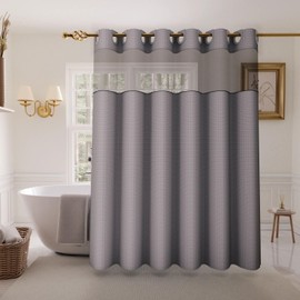 Inhousolu Stall No Hook Shower Curtain with Snap in Fabric Liner Set Waffle Weave 230GSM Weighted Hem, Waterproof & Washable Bathroom Curtain Spa Luxury with Mesh Top Window 36" W x 72" L Grey
