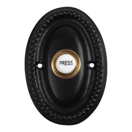 A29 Wired Iron Doorbell Chime with Brass Porcelain Push Button in Black Powder Coat Finish Vintage Decorative Door Bell with Easy Installation, 3 3/4" X 2 5/8"