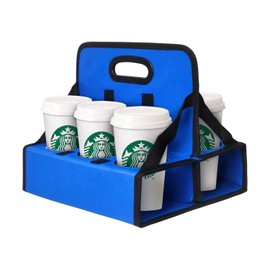 Grekos Portable Drink Carrier, 6 Cup Take Out Cup Carrier, Blue, Casual Portable, Drink Carrier with Handle, Reusable, Foldable