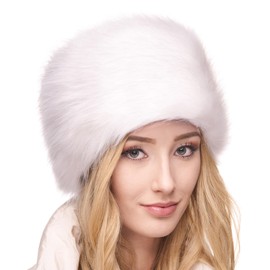 Futrzane Classic Cossack Hat - Faux Fur Hats for Women - Warm Furry Russian Hat (M, White Classic)