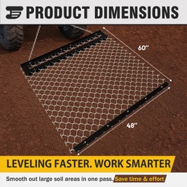 STIRLINGEAR 4'x5' Pre-Assembled Drag Harrow for ATV/UTV – Heavy Duty Rust-Resistant Mesh Harrow for Gravel Driveway, Lawn, Field & Soil Leveling – Steel Tow Behind Ground Leveler