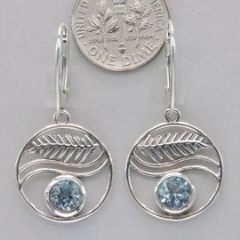 Amber America Facetted Round BLUE TOPAZ Wave Leaf Leverback Earrings 925 STERLING SILVER #61e