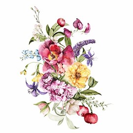 Mixed Bouquet Rice Paper, 20.32 x 26.67 cm - 6X 1 Bouquet Design Printed in 2 Different Sizes on 30gsm Mulberry Paper Visible Fibres for Decoupage Crafts Mixed Media Collage Art