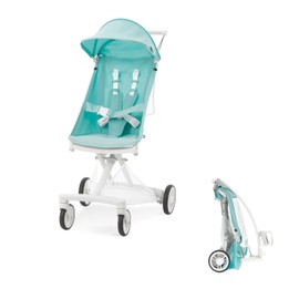 Evolur Roamer Ultra Light Umbrella Stroller in White Blue, Quick One-Hand Easy Fold Travel Stroller, Five Point Safety Harness, Adjustable & Removable Canopy, Lightweight Aluminum Frame Baby Stroller