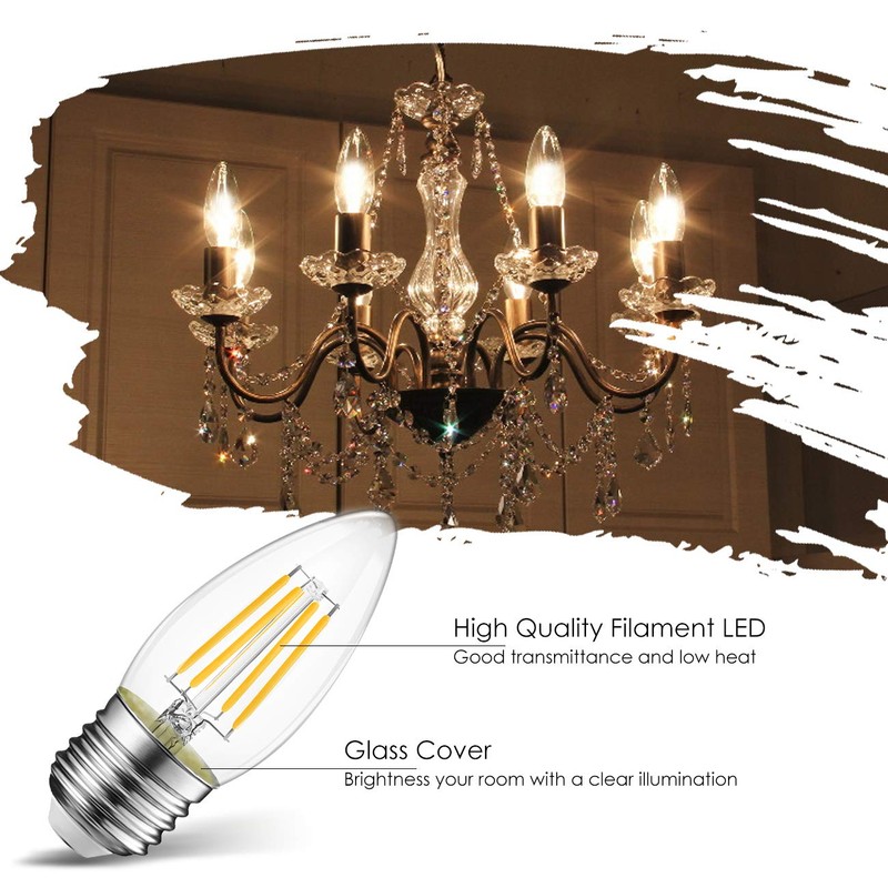 LVWIT B11 LED Filament Bulb E26 Candelabra Base 4.5W(60W Equivalent),