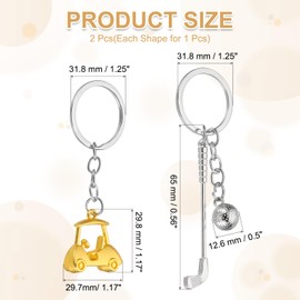 PATIKIL Golf Cart Keychain, Mini Cute Golf Ball Key Chain Sport Pendant Key Ring Bag Backpack Decor for Men Women Party Gifts Favors, Gold