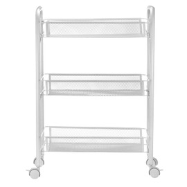 QWORK Mesh Wire 3 Tier Rolling Cart, 2 Pack Metal Kitchen Storage Utility Cart with Lockable Wheels, Storage Art Trolley Carts, Basket Stand, White