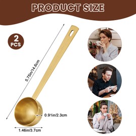 Nogeqi Pack of 2 15 ml Stainless Steel Coffee Spoons, Coffee Dosing Spoons, Round with Long Handle, Coffee Spoon, Coffee Spoon, Coffee Spoon, Coffee Spoon, Sugar Loose Tea Spices (Silver, Gold)