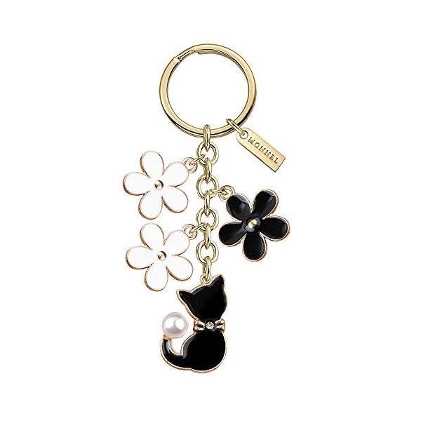 Monnel Z582-E Lily Flowers Black Cat Pet Charms Pendants Keyring