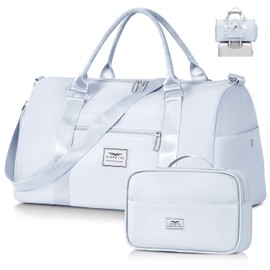 FIORETTO Womens Gym Tote Duffle Bag with Toiletry Bag, Sports Duffel Overnight Hospital Workout Carry on Bag for Girls with Wet Pocket & Shoe Compartment, Ideal for Travel, Swimming, Dance Grey